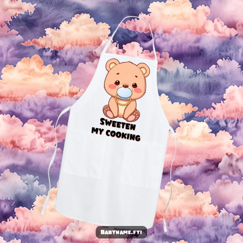 Funny Apron showcasing a cute baby bear cub wearing a pacifier, adding a sweet and humorous touch to cooking.