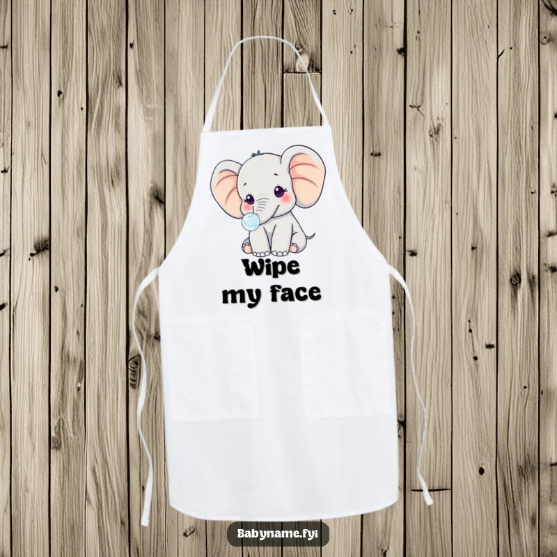 Funny kawaii baby elephant with huge ears, blowing a small bubble, adding a touch of sweet whimsy to this cooking apron.