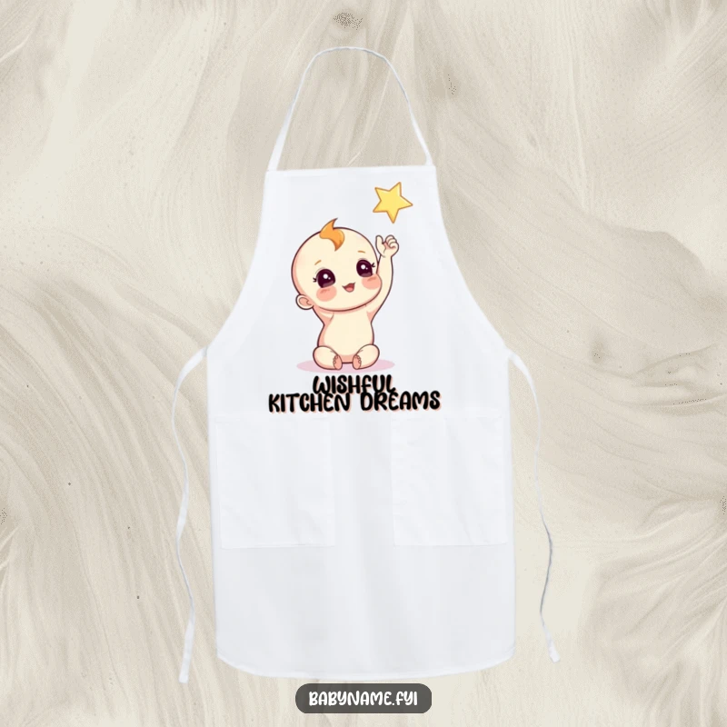 Funny Baby Star Apron showing a curious baby reaching for a twinkling star, perfect for little chefs.