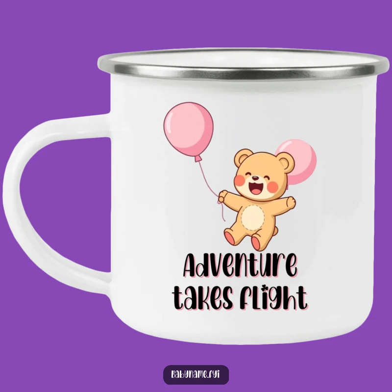Funny Camping Mug: Teddy Bear's Skyward Journey - Adventure Brew!