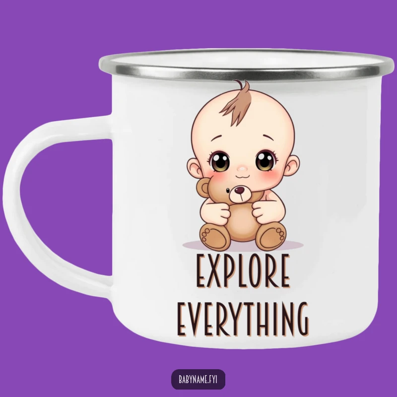 Adventure Funny Curious Baby Teddy Bear Camping Mug: Trailside Smiles