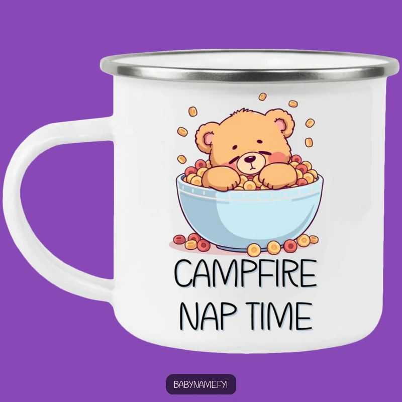 Funny Cereal Bear Camping Mug: Durable Cup with Teddy Bear Napping in Bowl, Gift