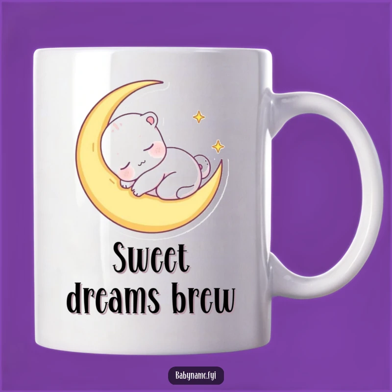 Funny Sleepy Animal Moon Mug, Dreamy Baby Character Gift for Relaxation