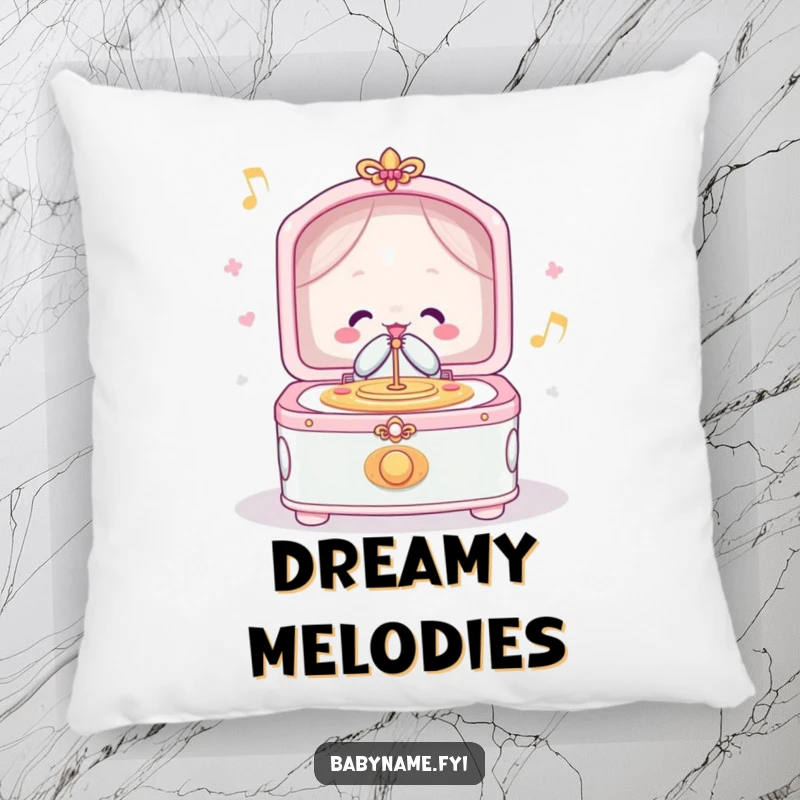 Funny pillow featuring a cheerful lullaby music box playing merrily, offering plush comfort and a dose of sweet, peaceful ambiance.
