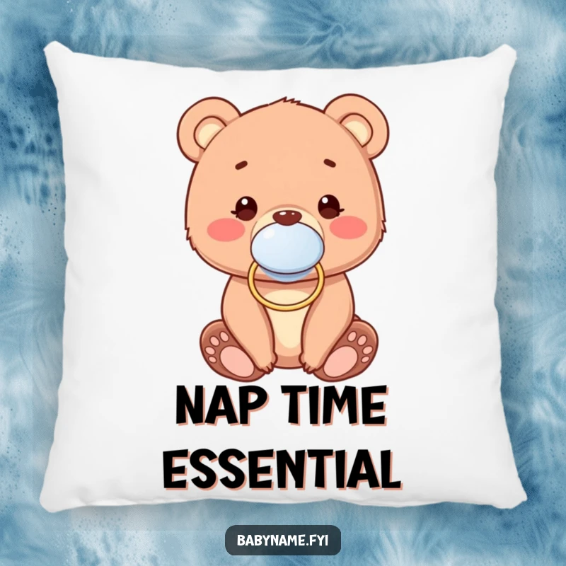Funny Pillow featuring a cute baby bear cub wearing a pacifier, providing soft comfort and a touch of adorable humor.