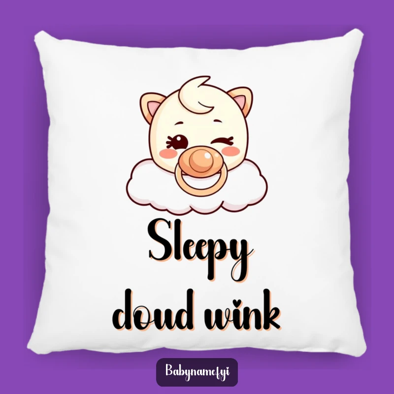 Funny Pacifier Cloud Pillow: Soft Mischievous Winking Character, Cozy Humorous Decor!