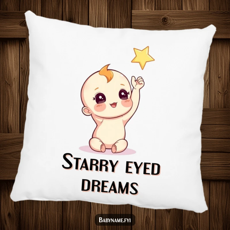 Funny Baby Star Pillow featuring a curious baby reaching for a twinkling star, offering soft, dreamy comfort.