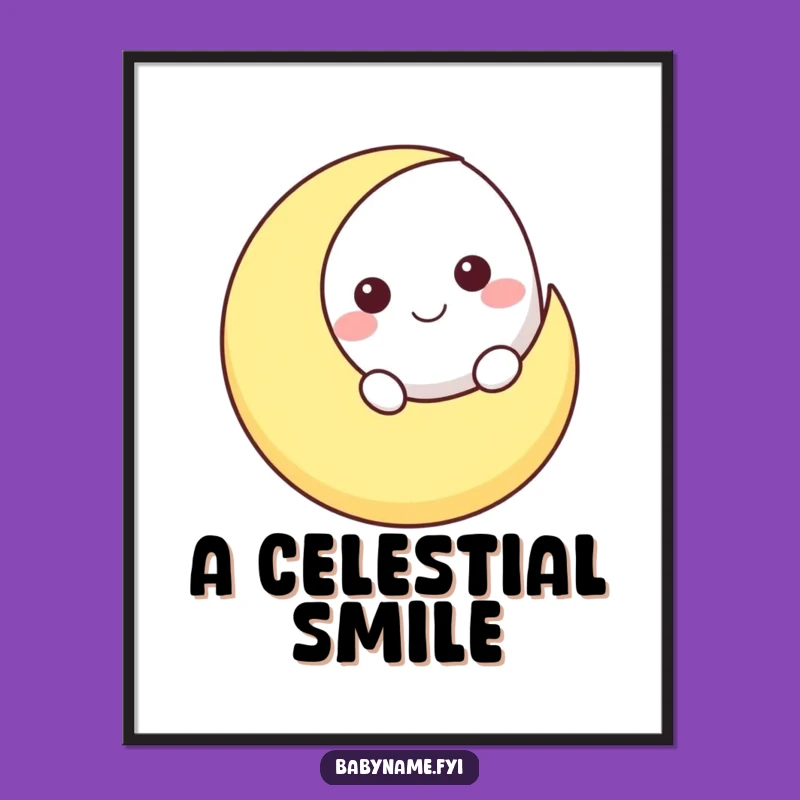 Funny Smiling Moon Digital Art - Instant Celestial Night Decor Print