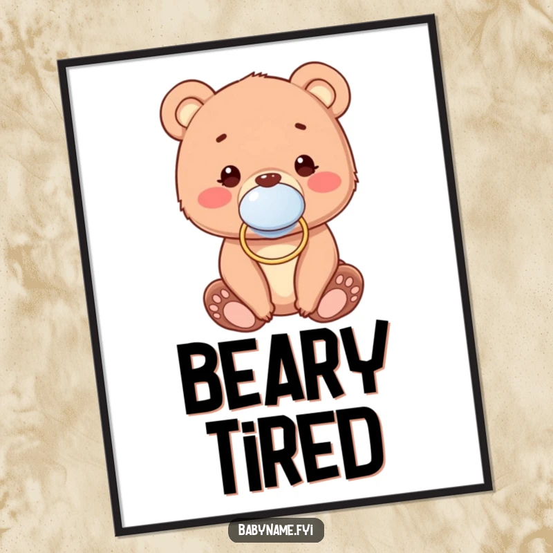 Funny Digital Art Print of a cute baby bear cub wearing a pacifier, ready to print and bring smiles.