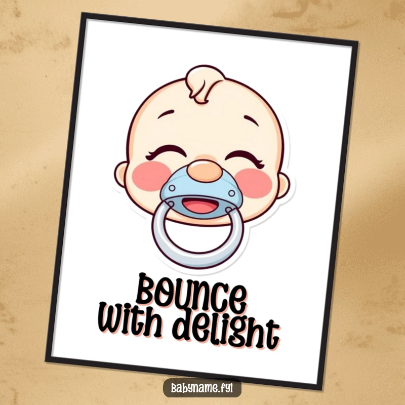 Funny pacifier digital art print of a giggling pacifier bouncing with delight, a vibrant and humorous piece for uplifting any room.