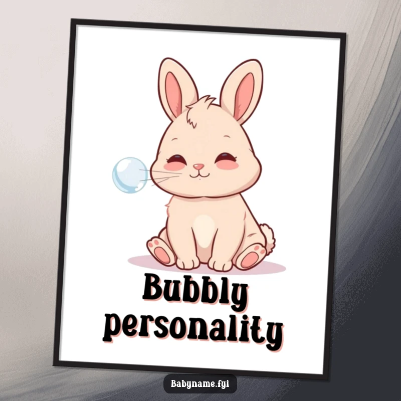 Funny Digital Art Print of a playful baby bunny blowing a bubble, ready to print and bring smiles.