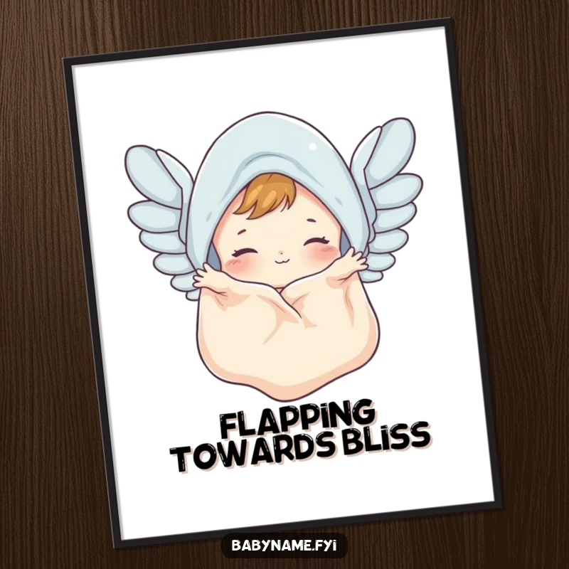 Funny baby blanket digital art print of a cute blanket flapping like wings, a vibrant and humorous piece for uplifting any room.