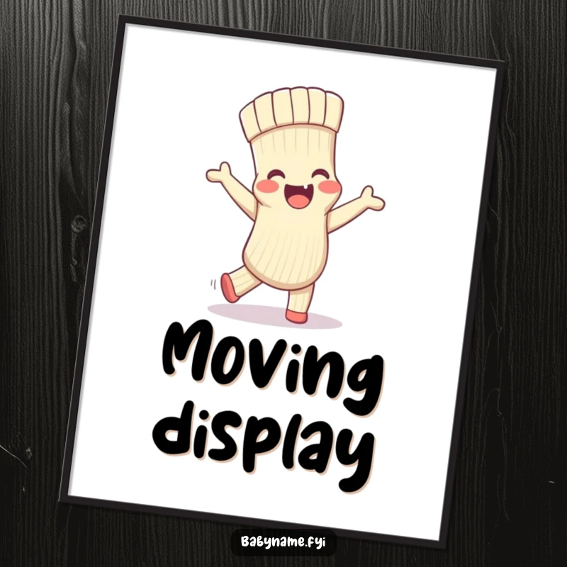 Funny digital art print of a delighted baby sock doing a silly dance, offering instant playful charm and energy for decor.