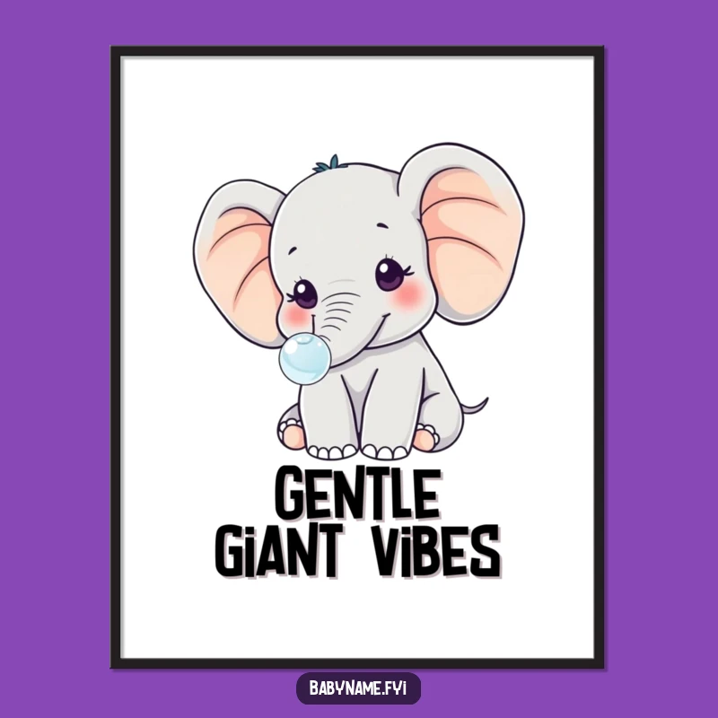 Funny Kawaii Baby Elephant Digital Art: Cute Humor for Your Walls