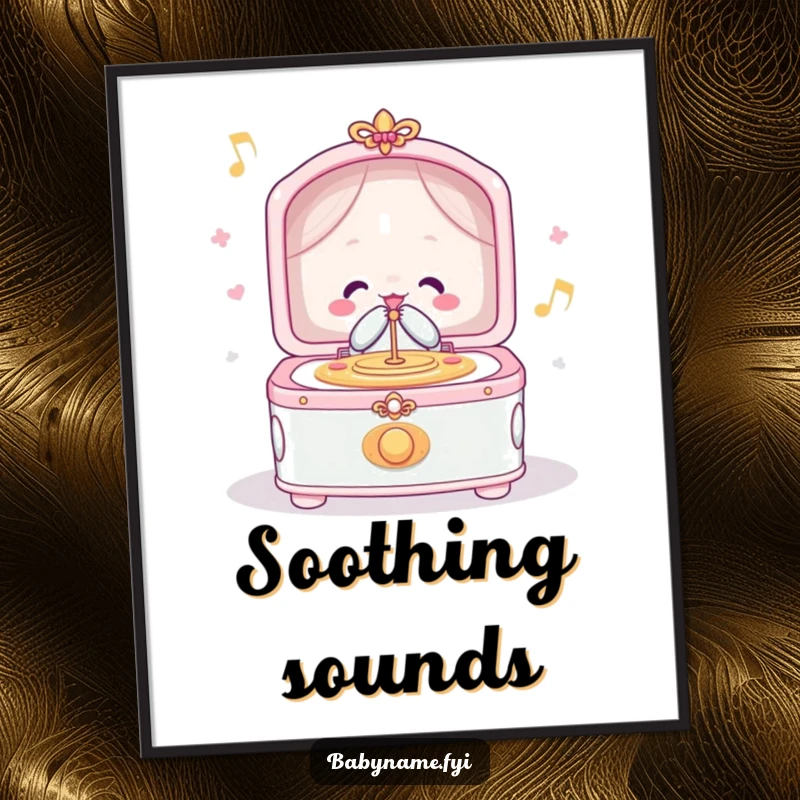 Funny digital art print of a cheerful lullaby music box playing merrily, offering instant melody and whimsical charm for decor.