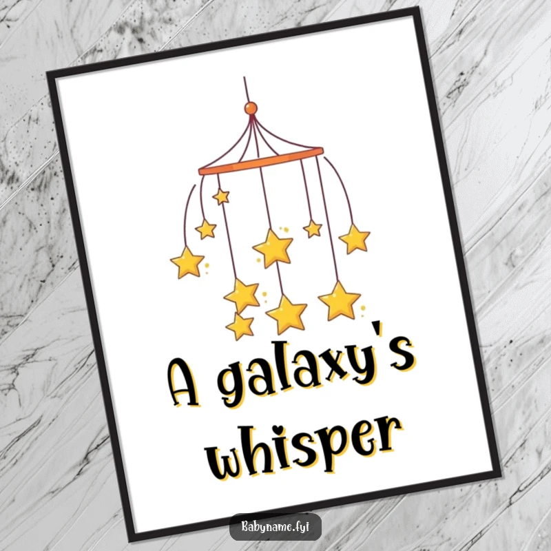 Funny curious mobile digital art, with hanging stars spinning slowly, perfect for instant wall decor.
