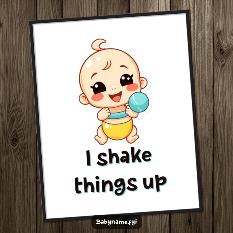 Funny baby rattle digital art print of a smiling rattle shaking energetically, a vibrant and humorous piece for uplifting any room.