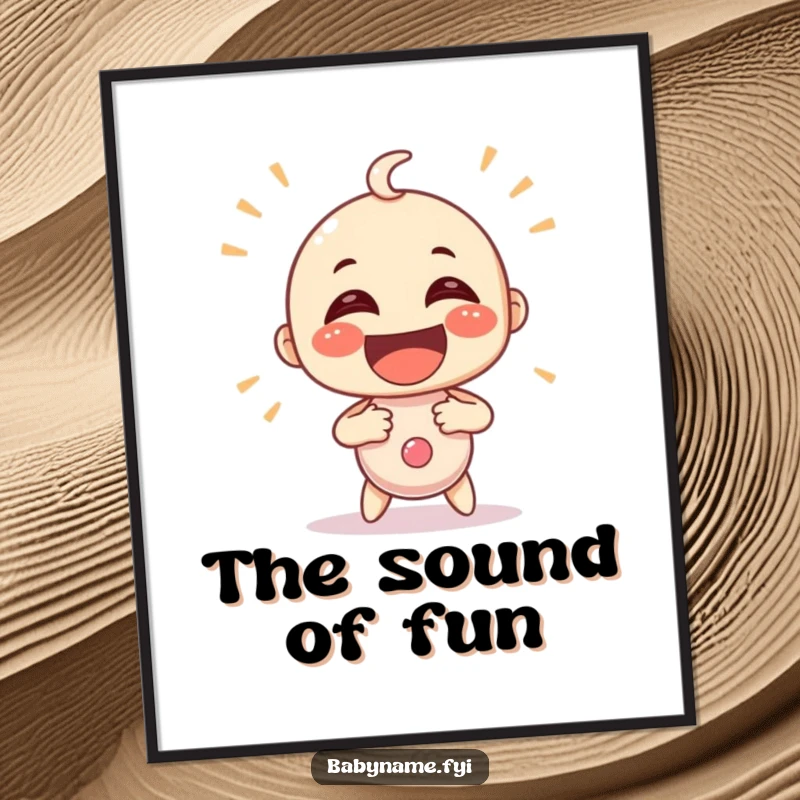 Funny baby rattle character shaking vigorously with glee, presented as an instant download digital art print. Humorous decor.