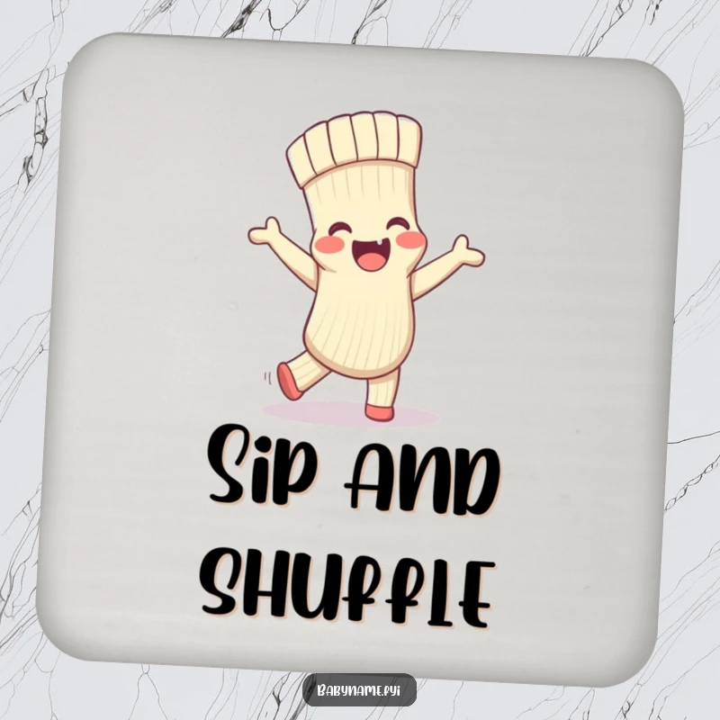 Funny drink coasters featuring a delighted baby sock dancing a silly jig, adding a touch of playful charm to any tabletop.