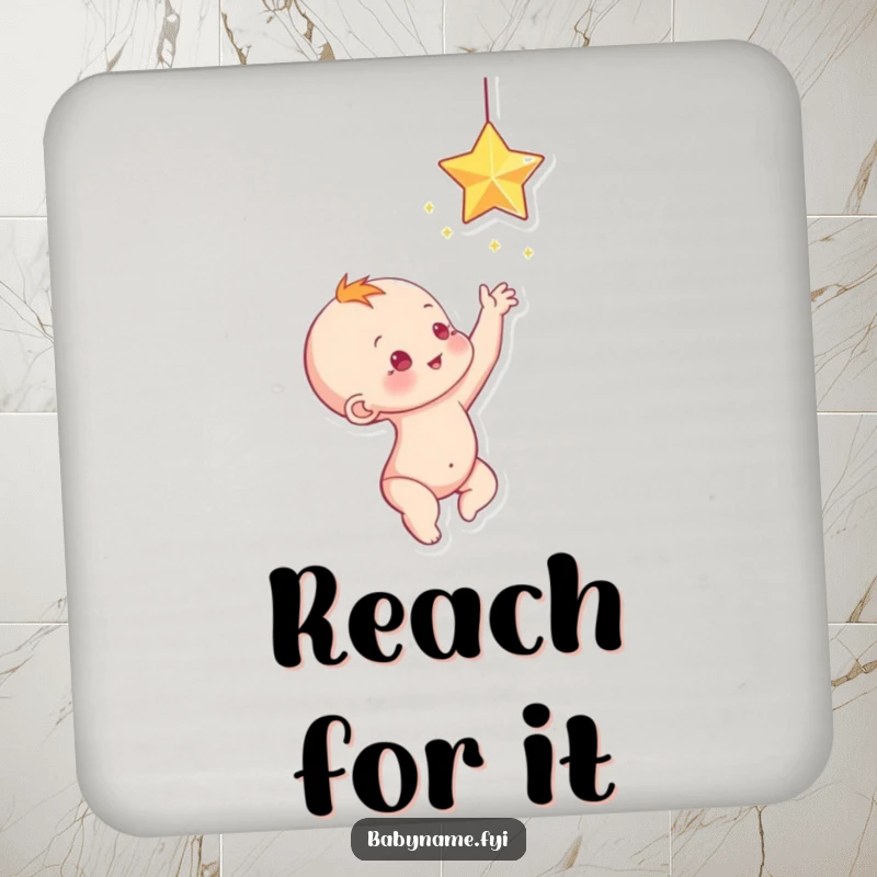 Funny baby reaching for a sparkling star, a cute and funny drink coaster.