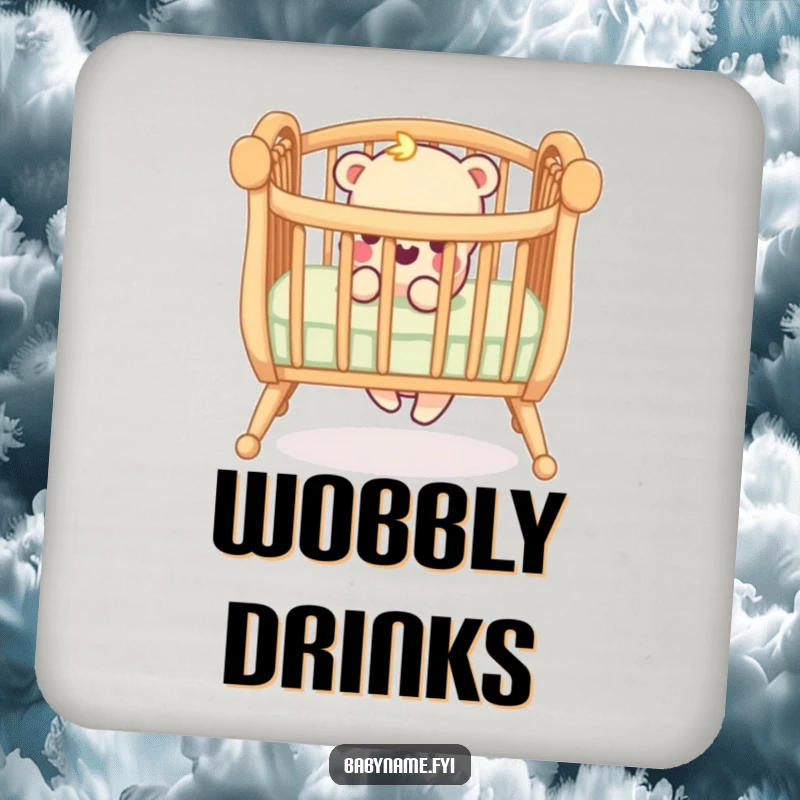 Funny drink coasters featuring a playful crib railing with a wobbly leg, adding a touch of humorous parenting decor.