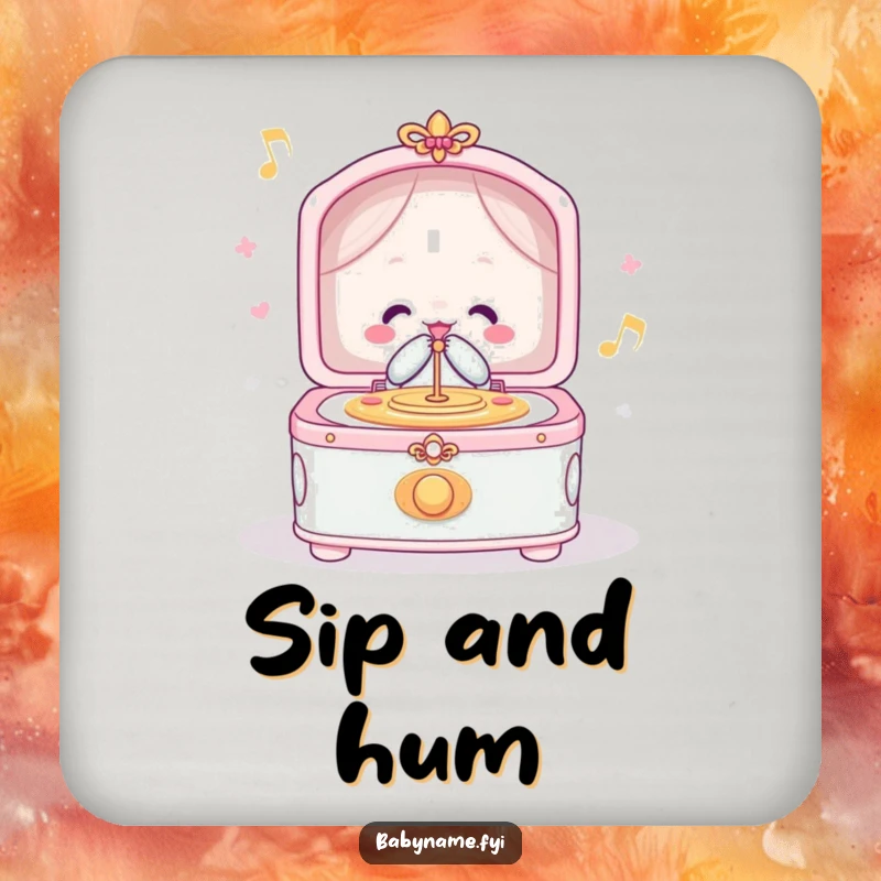 Funny drink coasters featuring a cheerful lullaby music box playing merrily, adding a touch of melodic charm to any tabletop.