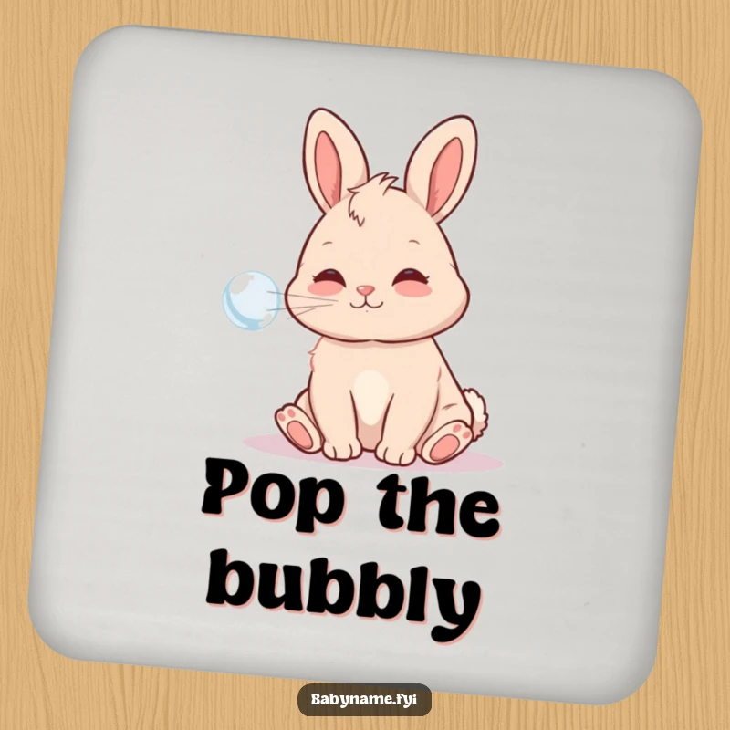 Funny Coaster featuring a playful baby bunny blowing a bubble, adding a sweet and humorous touch to surface protection.