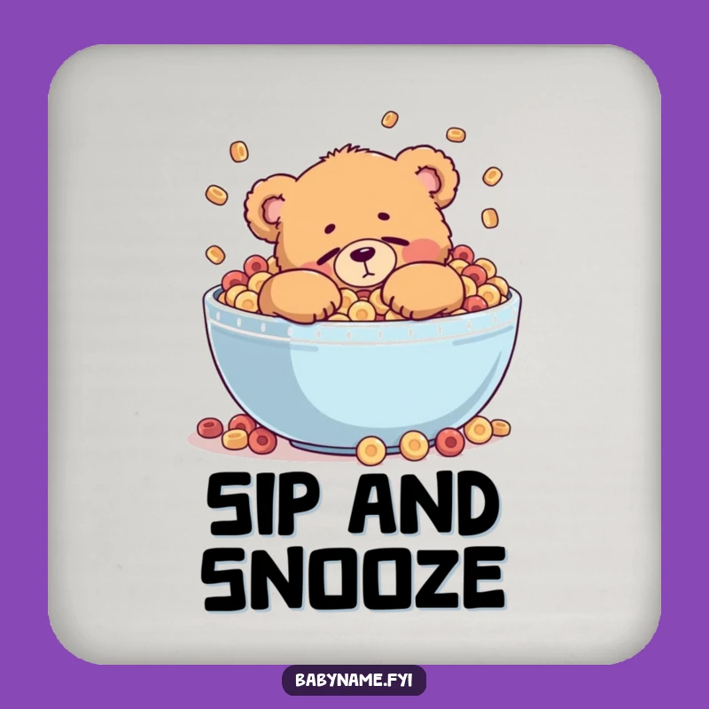 Funny Cereal Bear Coaster: Protect Surfaces with Teddy Bear Napping Art, Gift