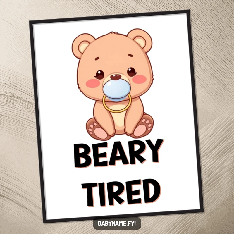 Funny Poster featuring an extremely cute baby bear cub wearing a pacifier, radiating innocence and sweet humor.