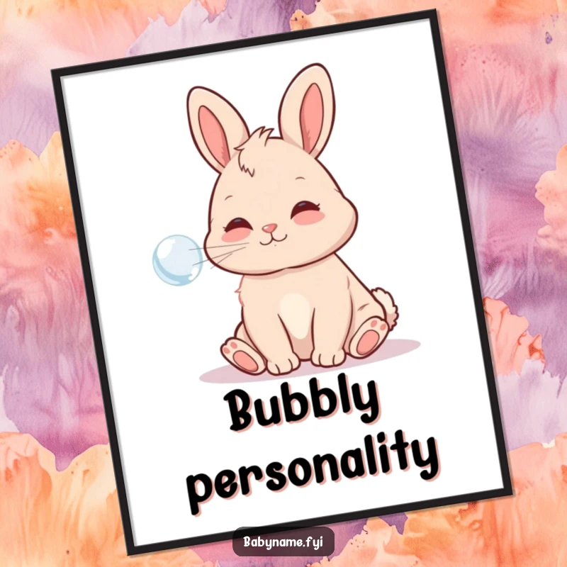 Funny Poster featuring a playful baby bunny blowing a bubble, radiating sweetness and lighthearted humor, perfect for wall decor.