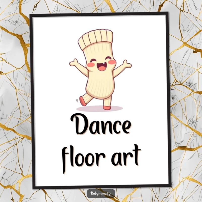 Funny poster depicting a delighted baby sock energetically dancing a silly jig, adding a playful and humorous touch to decor.