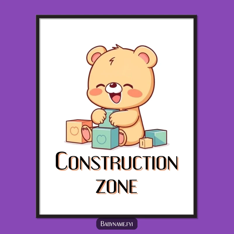 Funny Baby Bear Blocks Poster, Giggling Cub Playtime Art
