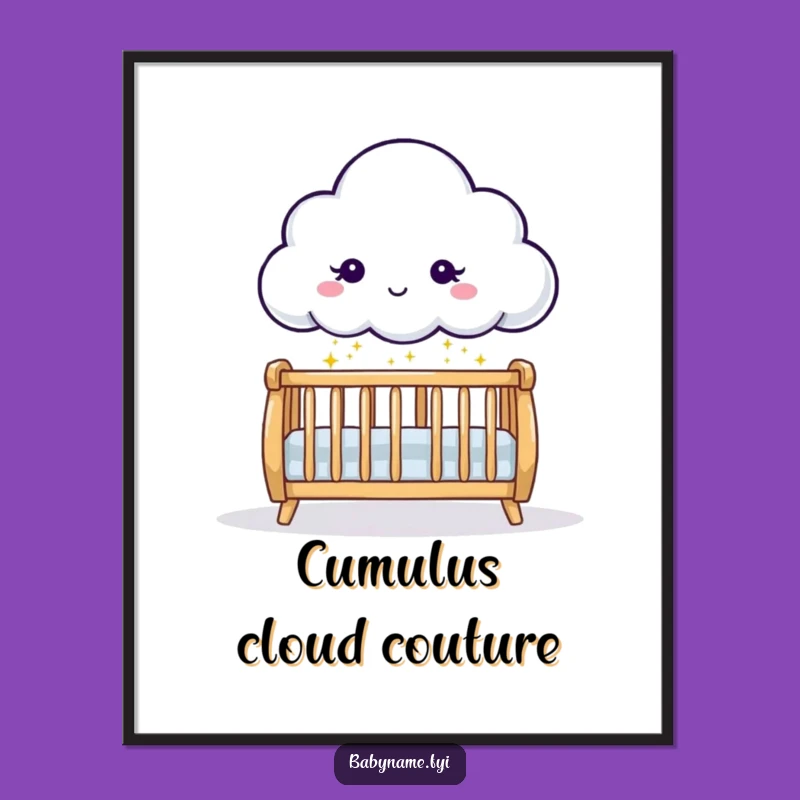 Funny Baby Cloud Art Print - Whimsical Nursery Decor Sparkle Poster