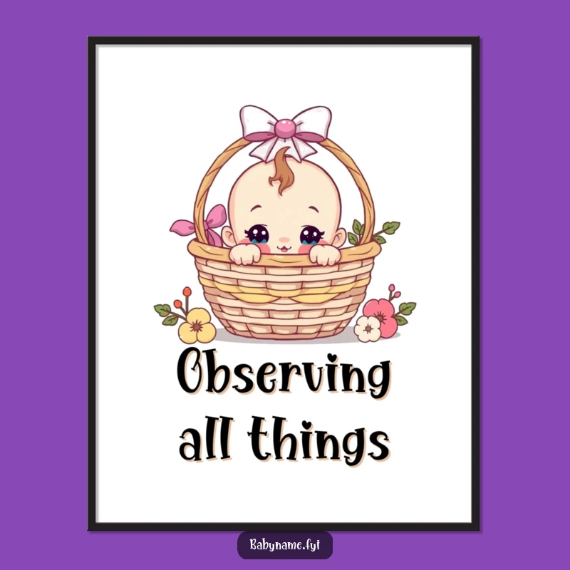 Funny Curious Baby Gift Basket Poster - Whimsical Art with Playful Humor