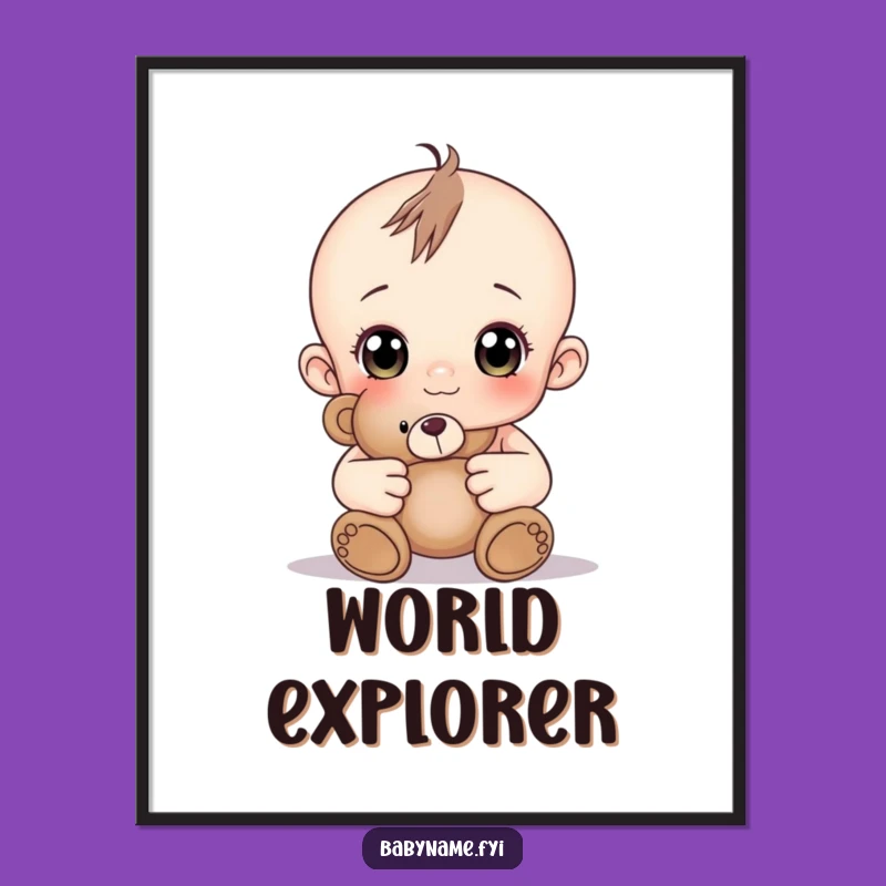 Funny Curious Baby Teddy Bear Poster: Nursery Decor Full of Wonder