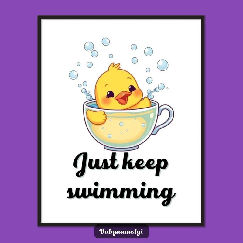 Funny Rubber Ducky Poster: Frantic Duck in Teacup Bubbles, Whimsical Wall Art, Gift