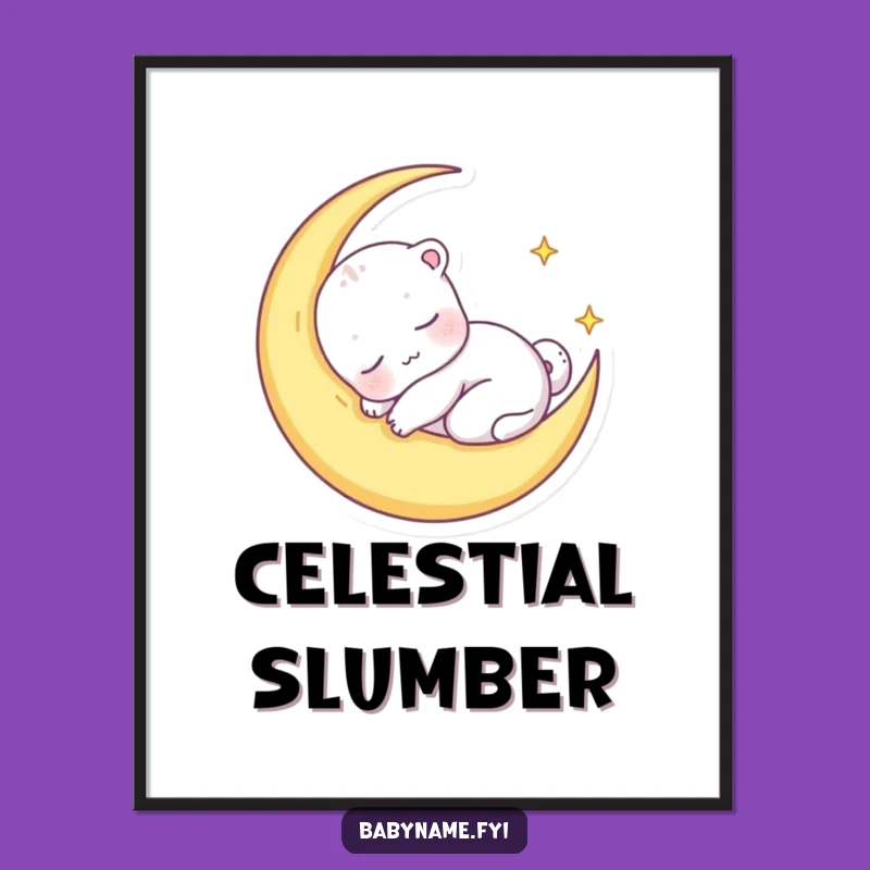 Funny Sleepy Animal Moon Poster, Dreamy Baby Character Wall Art