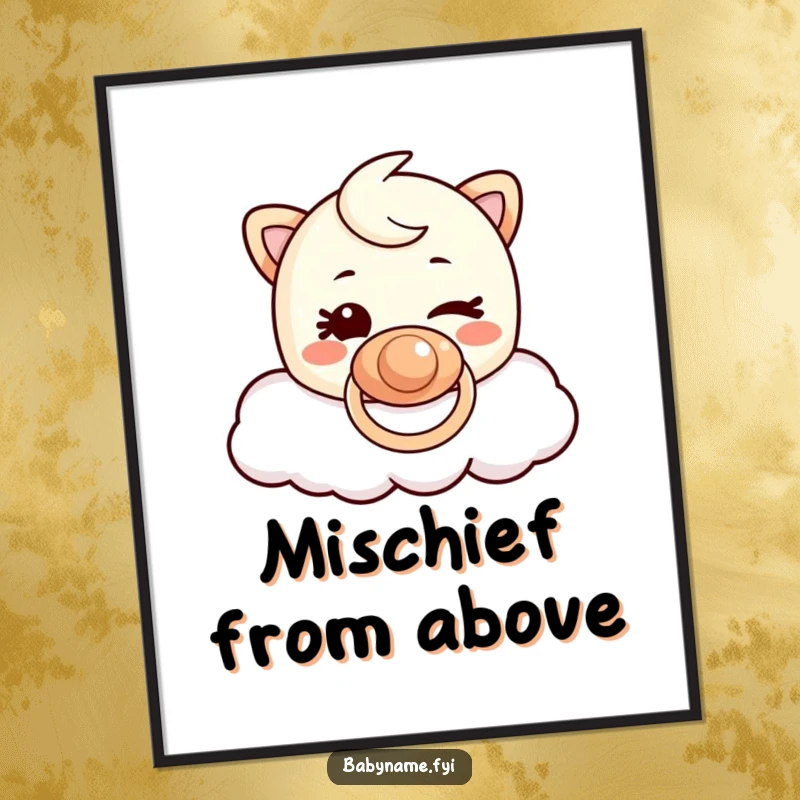 Funny Pacifier Cloud Poster: Cartoon pacifier character giving a mischievous wink while drifting playfully on a cloud.