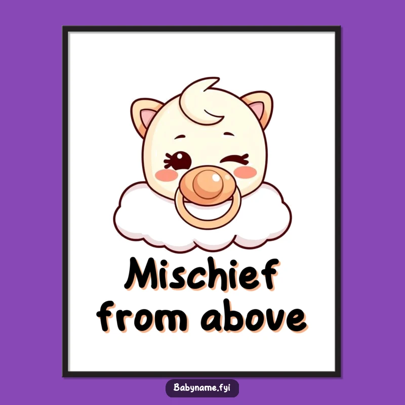 Funny Pacifier Cloud Poster: Mischievous Winking Character, Whimsical Humorous Wall Art!