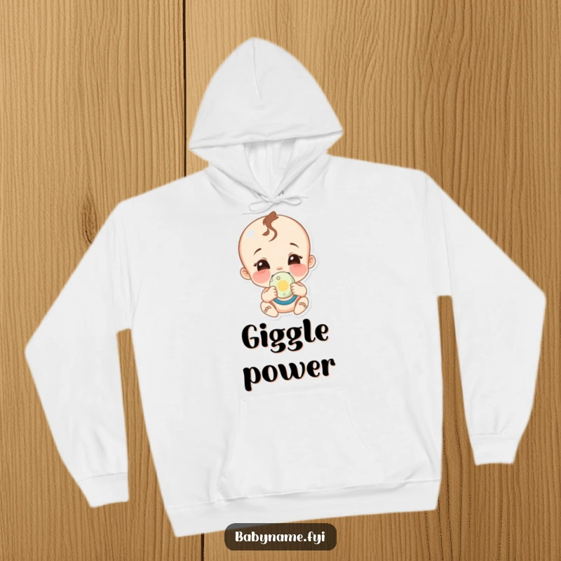 Funny baby smile hoodie, a soft sweatshirt featuring a giggling baby character clutching a pacifier with a beaming smile.