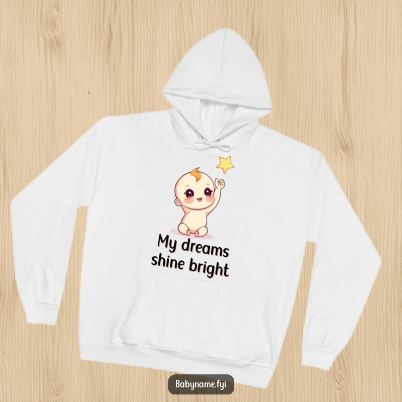 Funny Baby Star Hoodie featuring a curious baby reaching for a twinkling star, perfect for cozy dreaming.