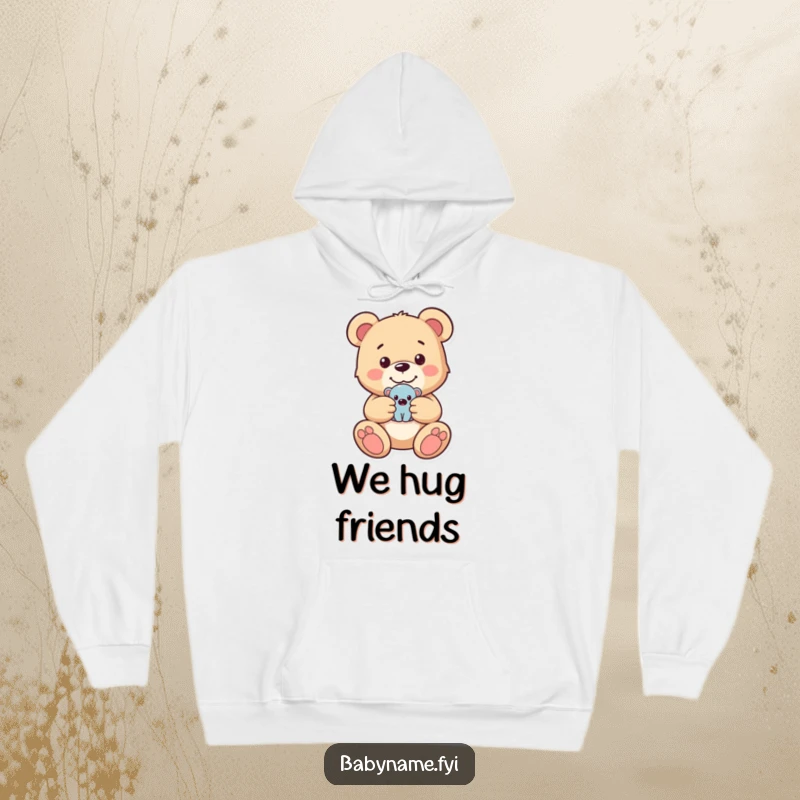 Funny hoodie showcasing a happy teddy bear holding a small toy, offering warmth, comfort, and a touch of playful nostalgia.
