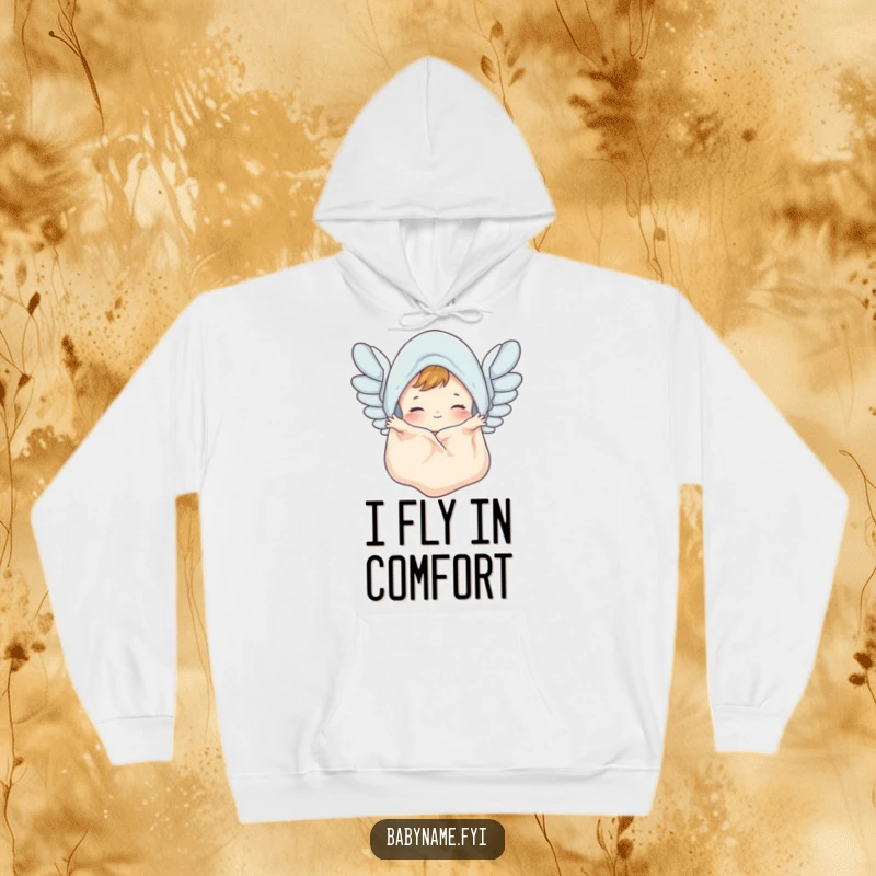 Funny baby blanket hoodie featuring a cute blanket flapping its edges like wings, a cozy and humorous depiction of free-spirited play.
