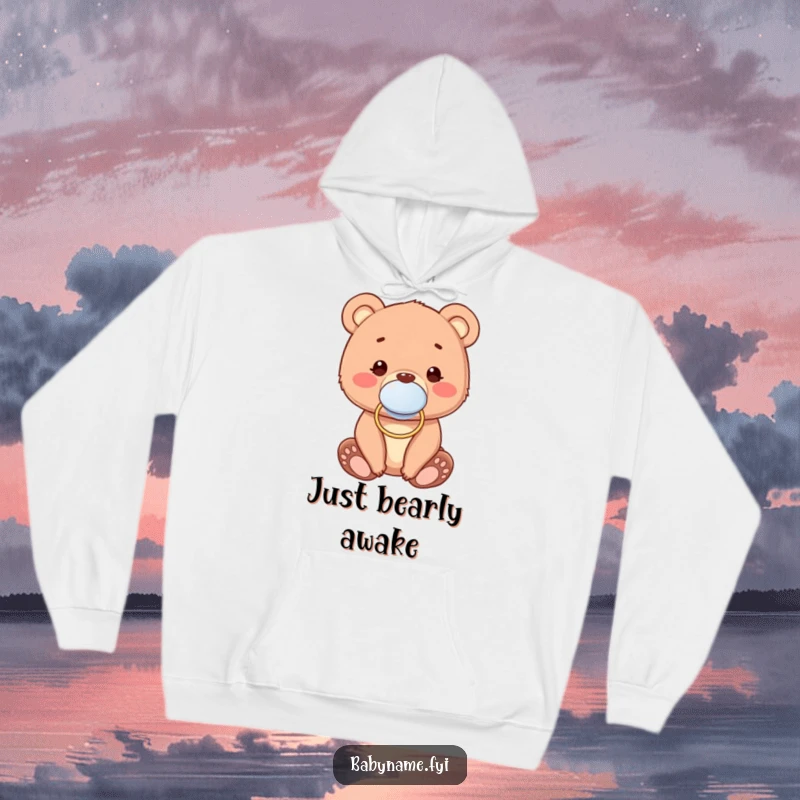 Funny Hoodie featuring a precious baby bear cub wearing a pacifier, offering warmth and a dose of sweet, funny cuteness.