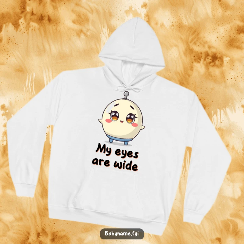 Funny baby mobile hoodie featuring a mobile spinning with exaggerated surprise and wide eyes, a cozy and humorous depiction of playful chaos.