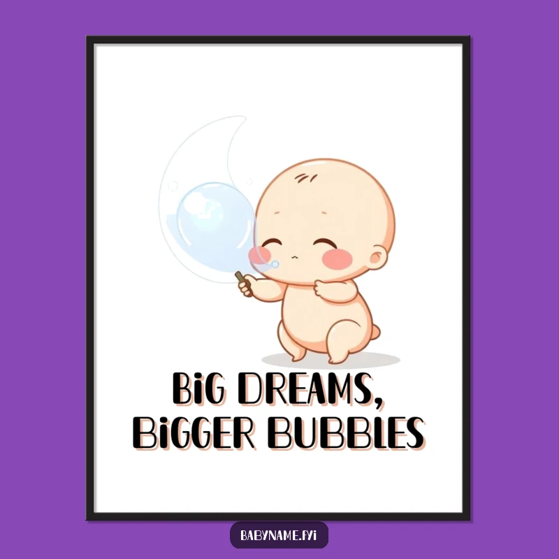 Funny Free Printable Wall Art: Chubby Baby Blows Giant Bubble Downloadable Decor
