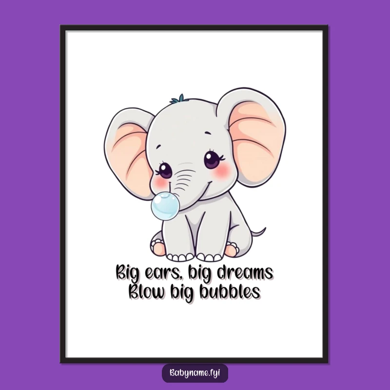Free Printable Wall Art: Kawaii Elephant Bubble Dream, Downloadable Nursery Decor