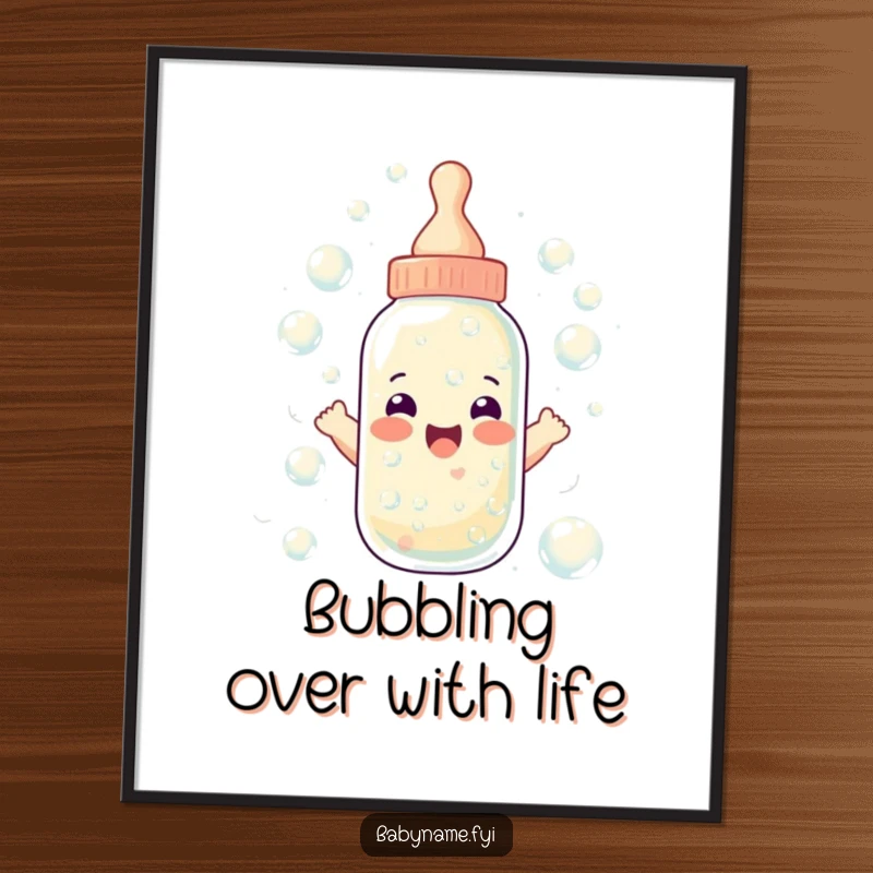 Funny Free Printable Wall Art: A joyful baby bottle overflowing with a delightful abundance of bubbly goodness. Downloadable art.