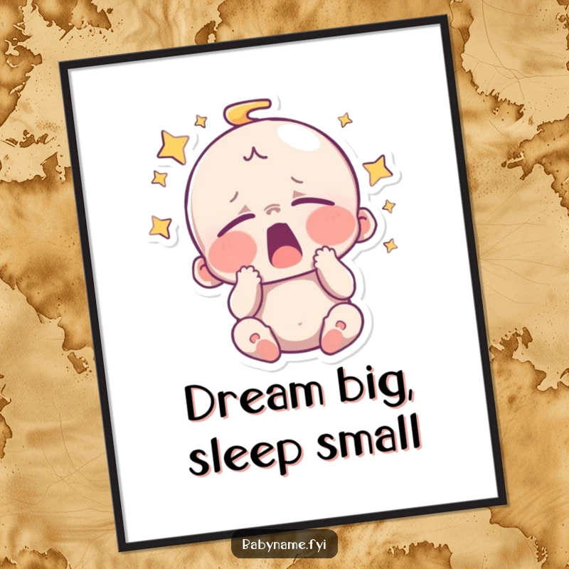 Funny Free Printable Wall Art: A sleepy baby character yawning with stars, creating a calm yet humorous vibe. Cute downloadable art!