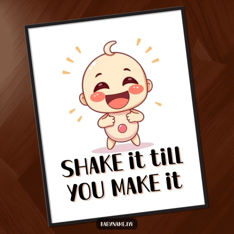 Funny Free Printable Wall Art, a baby rattle character shaking vigorously with exaggerated glee, perfect for a nursery.